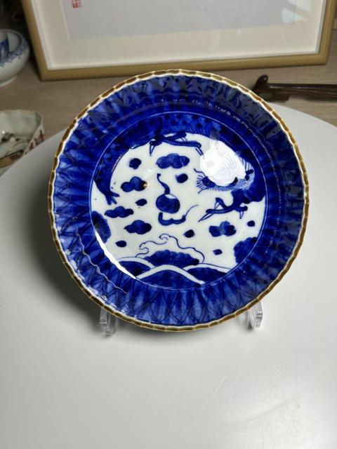 古玩陶瓷清晚期 青花云龍三現花口大盤拍賣,當前價格290元