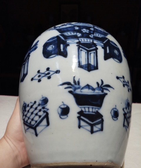 古玩陶瓷青花博古花卉紋蓋罐拍賣，當(dāng)前價(jià)格6000元