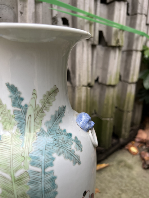古玩陶瓷【精品·細路】粉彩五子奪魁雙獅耳瓶拍賣，當前價格3900元