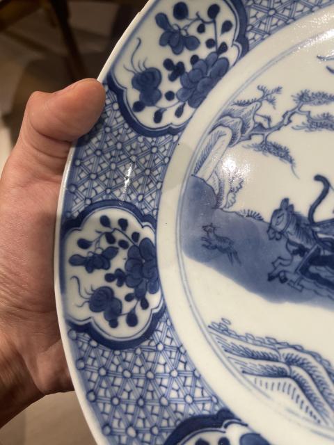 古玩陶瓷青花狩獵圖盤拍賣，當前價格2688元