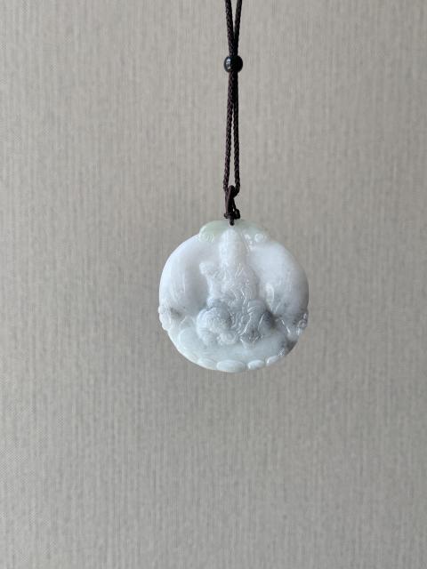 古玩玉器天然翡翠雕“普賢觀音”牌拍賣,當前價格260元
