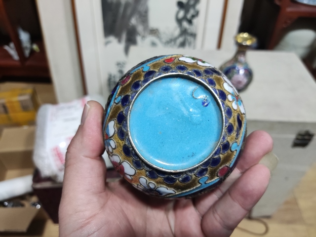 古玩雜項(xiàng)景泰藍(lán)掐絲琺瑯銅瓶拍賣，當(dāng)前價(jià)格228元