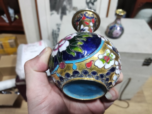 古玩雜項(xiàng)景泰藍(lán)掐絲琺瑯銅瓶拍賣，當(dāng)前價(jià)格228元