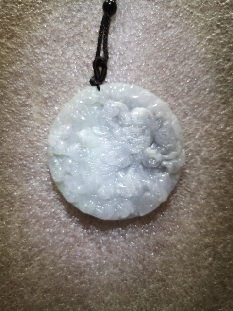 古玩玉器天然翡翠雕“鳳凰牡丹”牌拍賣，當前價格298元