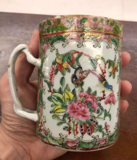 古玩陶瓷清代廣彩描金人物故事紋大號馬克杯拍賣，當前價格980元