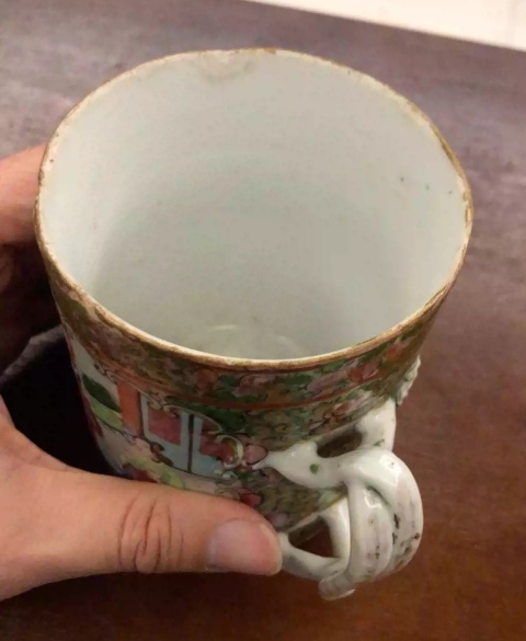古玩陶瓷清代廣彩描金人物故事紋大號馬克杯拍賣，當前價格980元