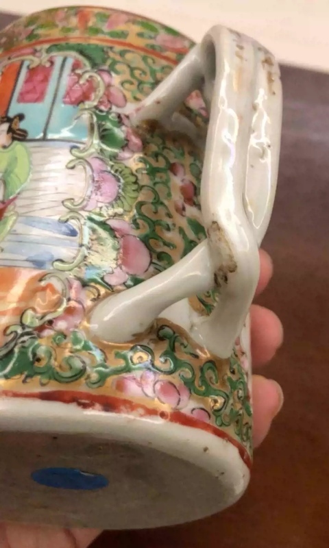 古玩陶瓷清代廣彩描金人物故事紋大號馬克杯拍賣，當前價格980元