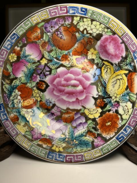 古玩陶瓷創匯官窯 粉彩百花不落地紋折沿盤拍賣，當前價格290元