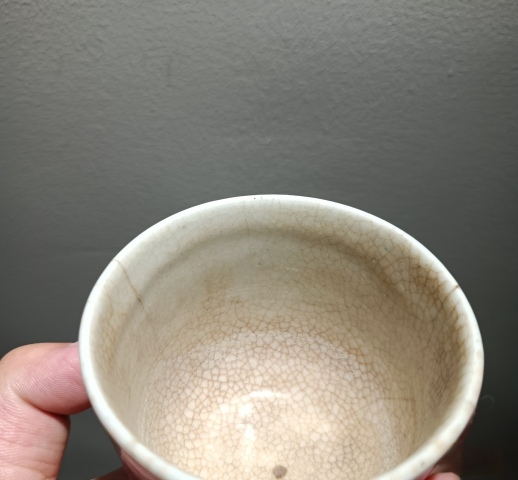 古玩陶瓷清中晚期哥釉粉彩博古紋杯拍賣，當前價格3600元