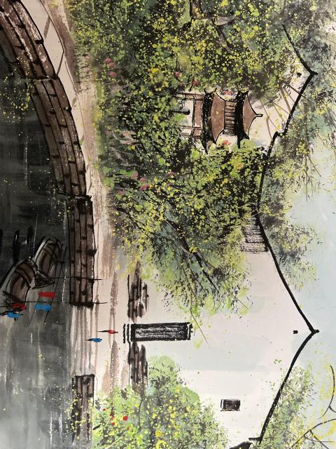 古玩字畫林軍老師彩墨《江南水鄉》山水橫幅拍賣，當前價格1200元