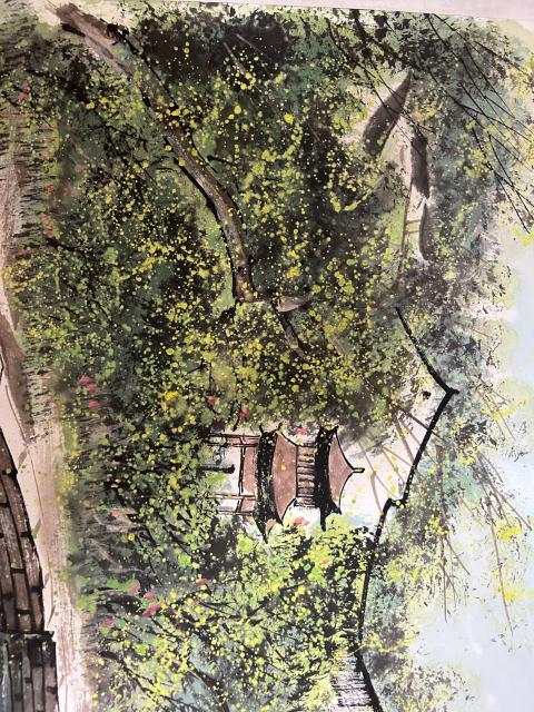 古玩字畫林軍老師彩墨《江南水鄉》山水橫幅拍賣，當前價格1200元