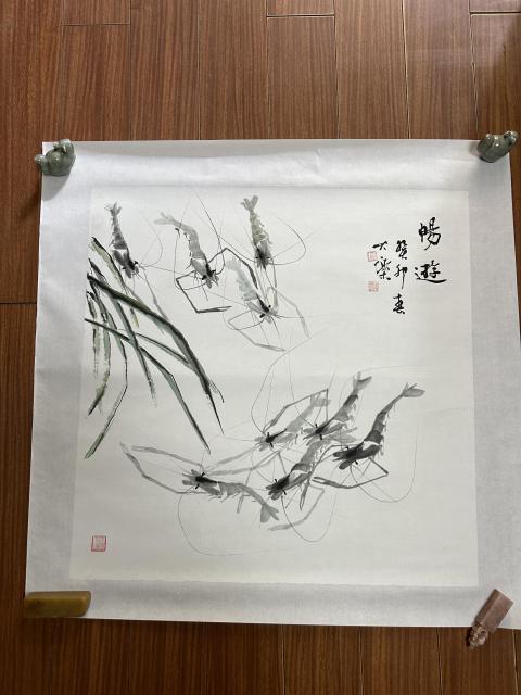 古玩字畫劉樂民老師精品斗方《水墨蝦戲圖》拍賣,當前價格458元