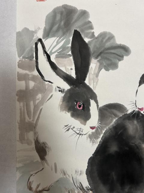 古玩字畫王文強(qiáng)老師國畫寫意(兔)鏡心拍賣,當(dāng)前價(jià)格358元