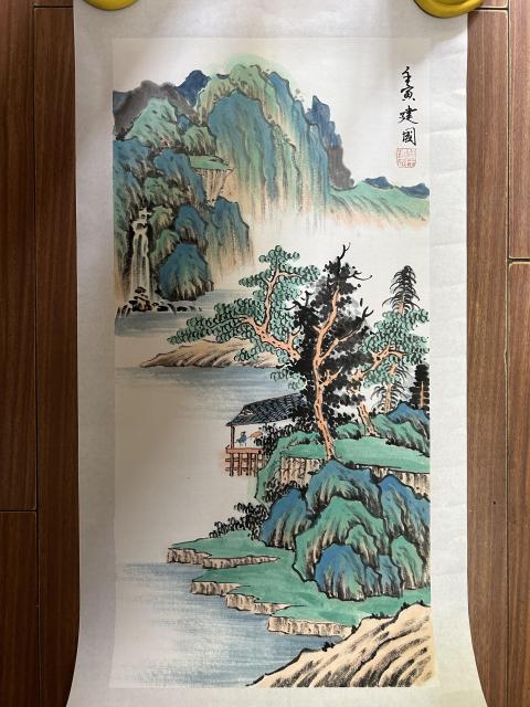 古玩字畫大紅袍畫家胡建國老師《山居圖》拍賣,當前價格850元