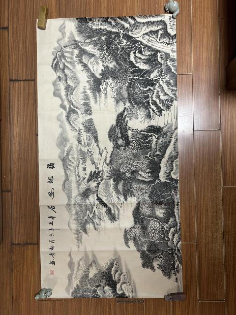 古玩字畫秦松青老師精品山水作品拍賣,當前價格750元