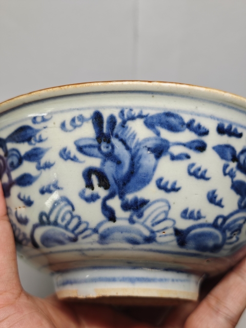古玩陶瓷明中·青花海馬紋碗拍賣,當前價格8000元