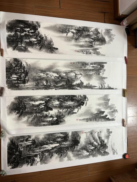 域鉴古玩】蒋德文老师《水墨黄山四条屏》拍卖价格/图片/值多少钱