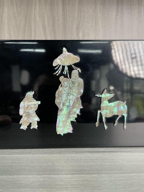 古玩雜項晚清民國 福祿出行圖百寶嵌木胎漆器文房蓋盒（文房器）拍賣，當前價格950元