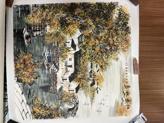 古玩字畫林軍老師精品《江南秋景》拍賣，當前價格750元