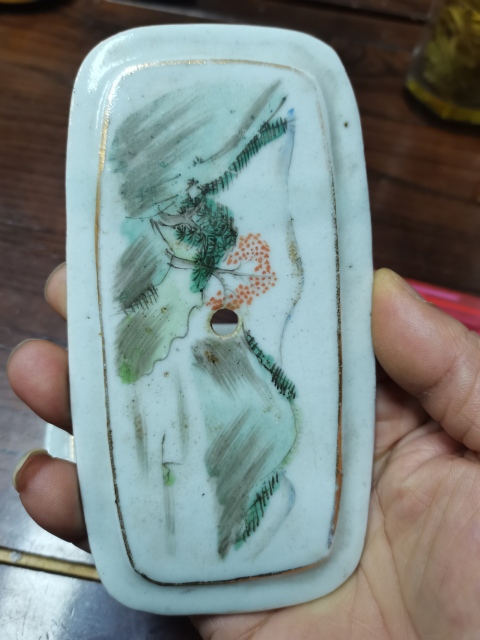 古玩陶瓷晚清民國粉彩山水紋瓷板畫拍賣，當前價格2000元