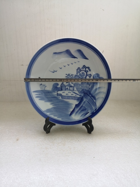 古玩陶瓷山水紋青花盤拍賣,當前價格220元