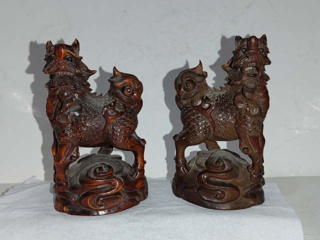 古玩雜項黃楊木雕麒麟擺件拍賣,當前價格988元