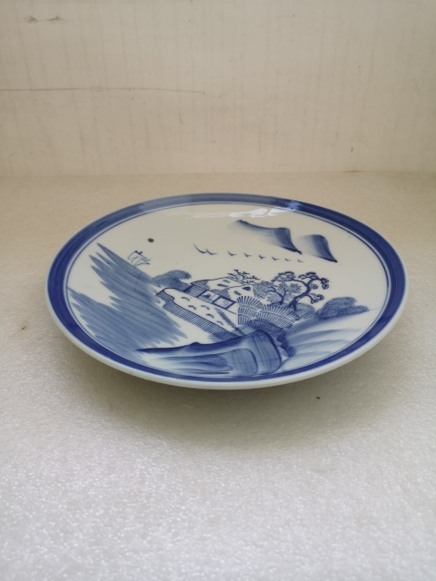 古玩陶瓷山水紋青花盤拍賣,當前價格220元