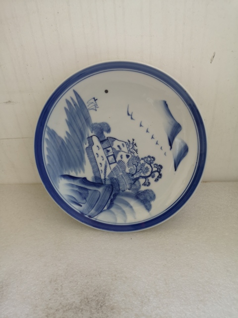 古玩陶瓷山水紋青花盤拍賣,當前價格220元