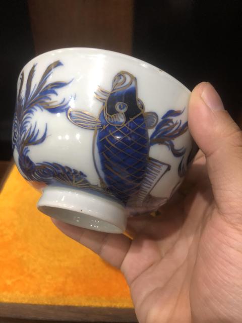 古玩陶瓷（新年放漏中）清末民初-魚藻紋-描金青花蓋碗一對拍賣，當前價格801元