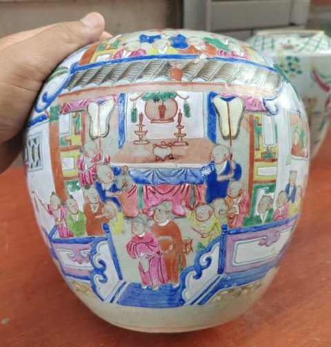 古玩陶瓷百子鬧春粉彩西瓜罐拍賣，當前價格4680元