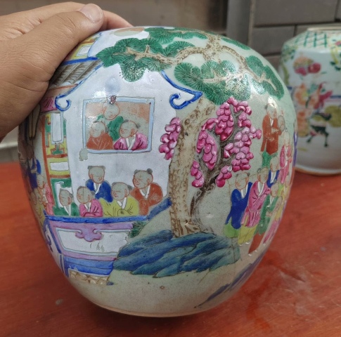 古玩陶瓷百子鬧春粉彩西瓜罐拍賣，當前價格4680元