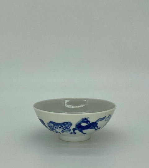 古玩陶瓷清光緒青花八駿圖碗拍賣(mài)，當(dāng)前價(jià)格5500元