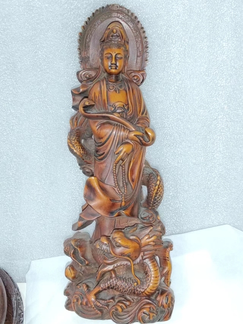 古玩雜項黃楊木雕觀音菩薩擺件拍賣,當前價格866元