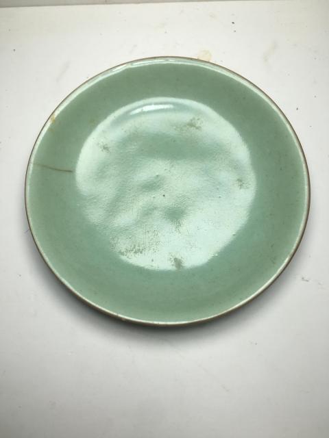 古玩陶瓷大清嘉慶年制豆青釉盤拍賣,當前價格258元