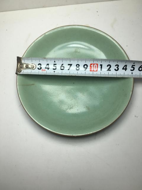 古玩陶瓷大清嘉慶年制豆青釉盤拍賣,當前價格258元
