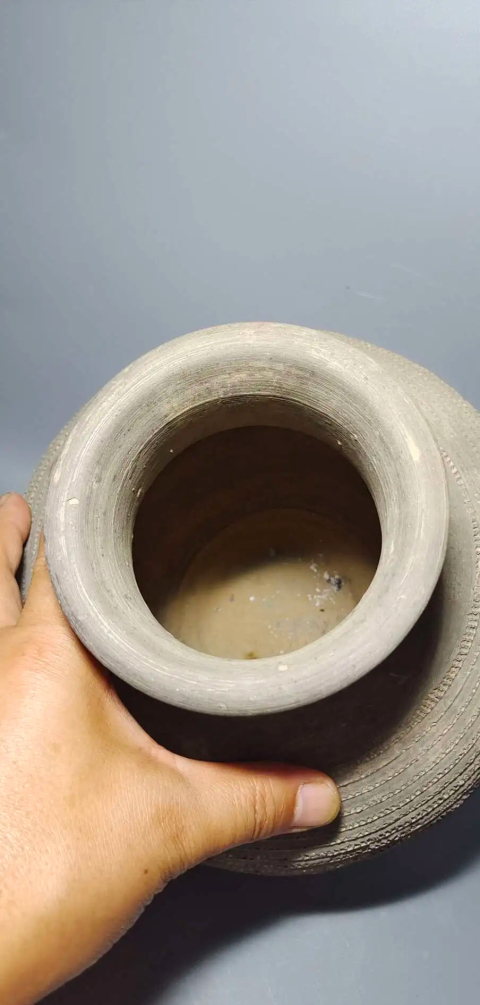 古玩陶瓷帶款少見精美柵欄紋盤口陶罐拍賣,當前價格1588元