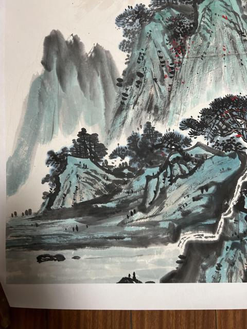 古玩字畫秦喜聰老師精品斗方山水作品拍賣，當前價格978元