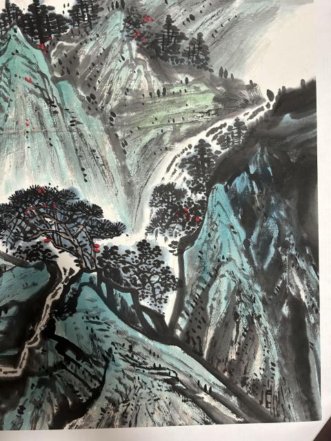 古玩字畫秦喜聰老師精品斗方山水作品拍賣，當前價格978元