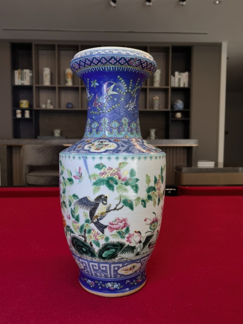 古玩陶瓷青花加彩花鳥紋洗口瓶拍賣,當前價格12000元