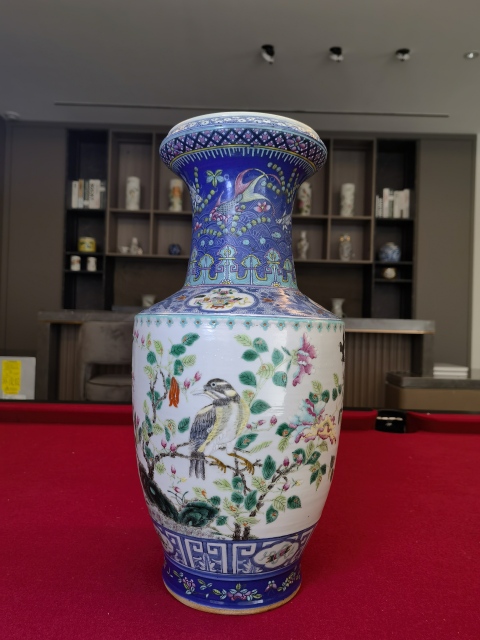 古玩陶瓷青花加彩花鳥紋洗口瓶拍賣,當前價格12000元
