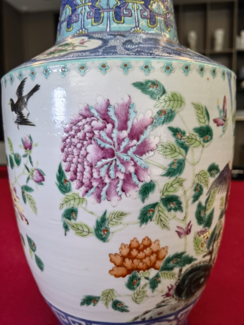 古玩陶瓷青花加彩花鳥紋洗口瓶拍賣,當前價格12000元