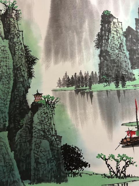古玩字畫李山聚老師精品斗方《漓江山水》拍賣，當(dāng)前價(jià)格1788元