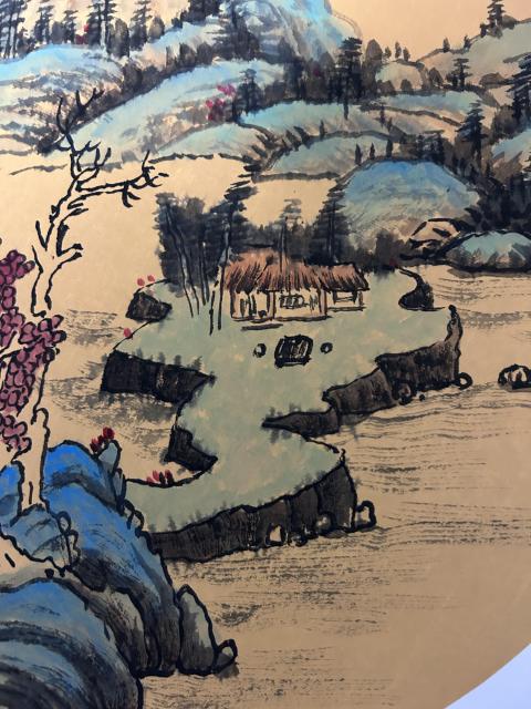 古玩字畫李山聚老師精品斗方山水團扇拍賣,當前價格455元