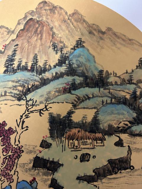 古玩字畫李山聚老師精品斗方山水團扇拍賣,當前價格455元