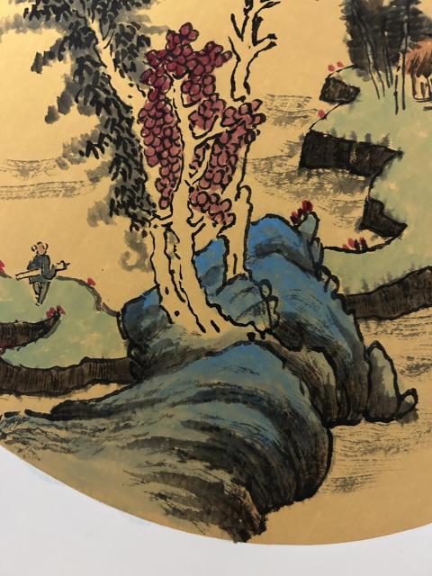 古玩字畫李山聚老師精品斗方山水團扇拍賣,當前價格455元