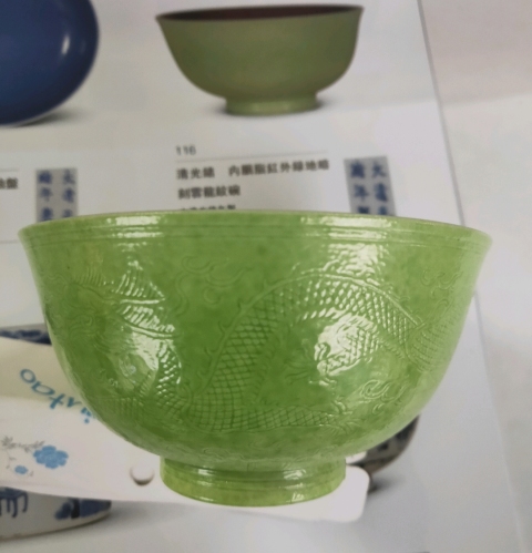 古玩陶瓷光緒·內胭脂紅釉外蘋果綠釉暗刻龍紋碗（官）拍賣，當前價格88888元