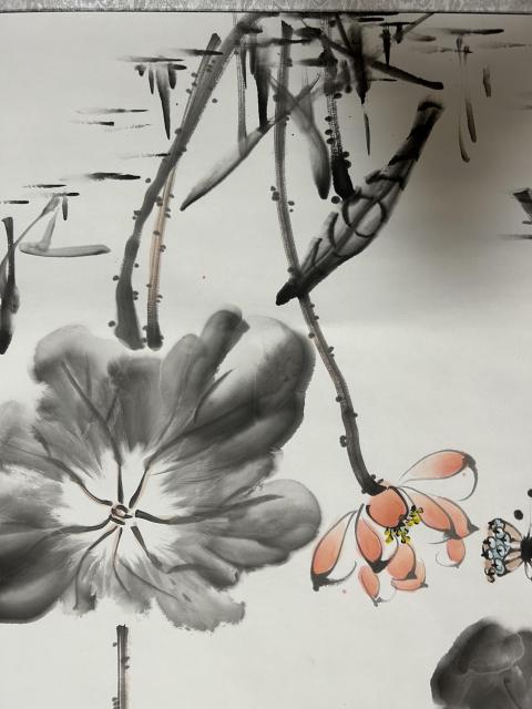 古玩字畫秦松青老師精品水墨菏花拍賣，當(dāng)前價(jià)格645元