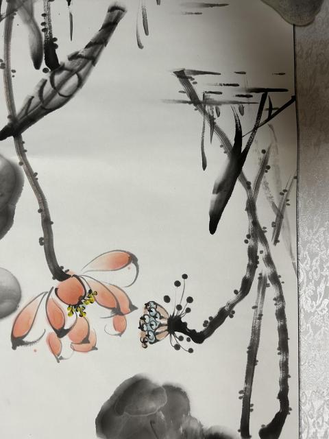 古玩字畫秦松青老師精品水墨菏花拍賣，當(dāng)前價(jià)格645元