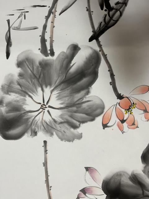 古玩字畫秦松青老師精品水墨菏花拍賣，當(dāng)前價(jià)格645元