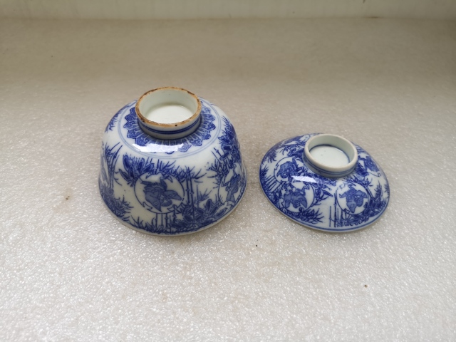 古玩陶瓷上世紀(jì)早期青花蓋碗拍賣,當(dāng)前價格450元
